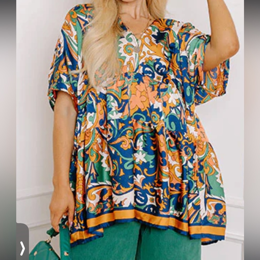 Entro Boho Floral Victorian printed Satin Babydoll top - small